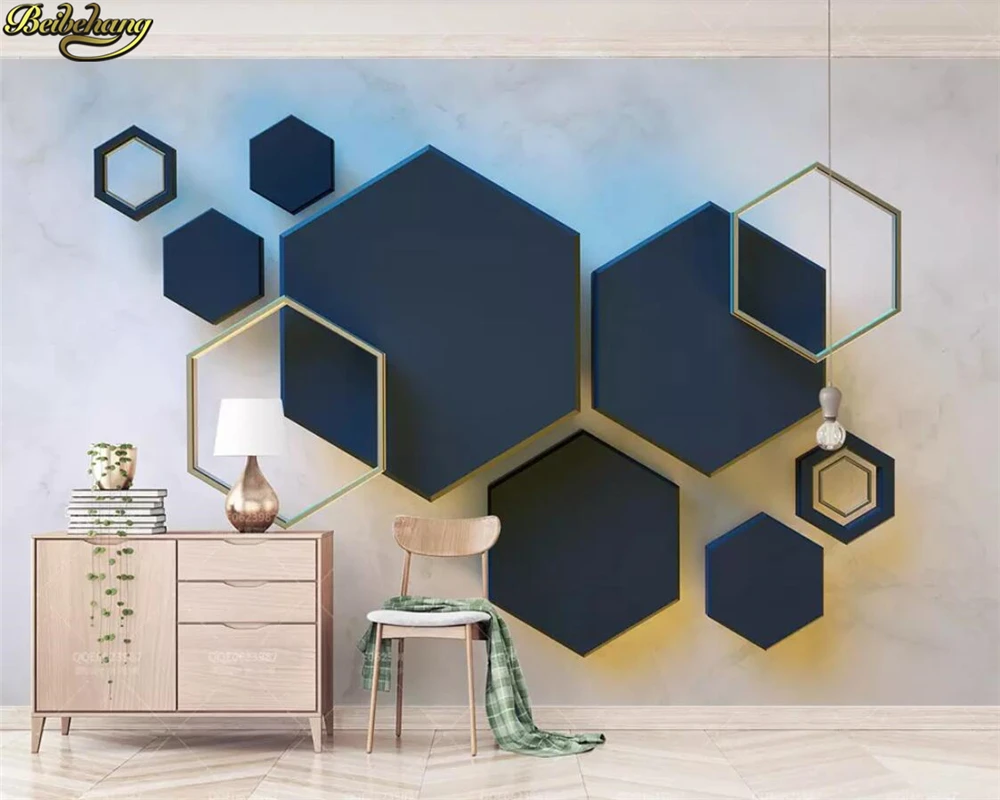 beibehang Пользовательские фотообои фреска 3d геометрическая шестиугольная мозаичная строчка ТВ фон обои домашний декор Изображение 1