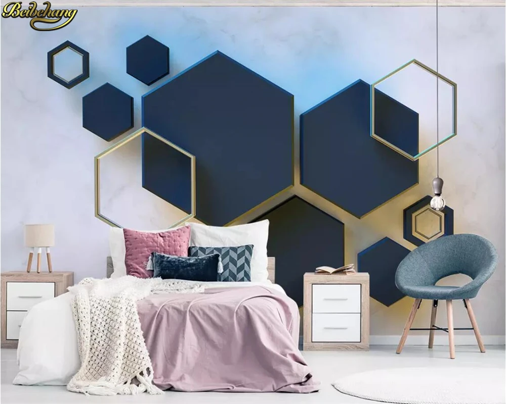 beibehang Пользовательские фотообои фреска 3d геометрическая шестиугольная мозаичная строчка ТВ фон обои домашний декор Изображение 0