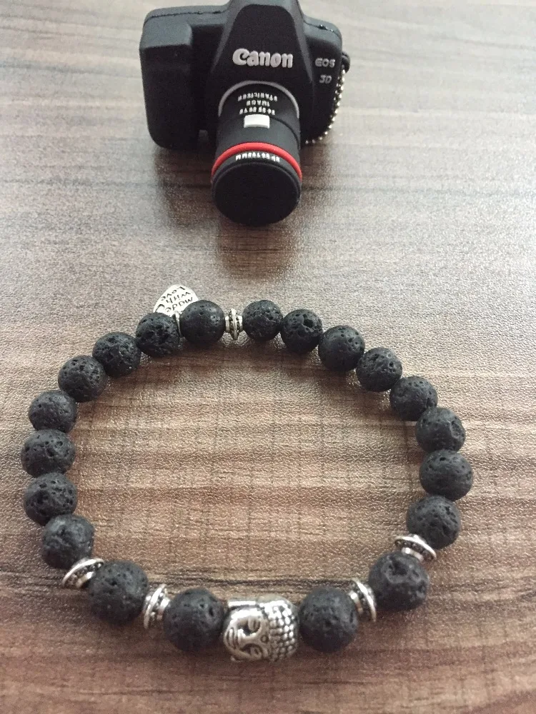 Браслет из лавового камня 8 мм, подвеска в виде любви, браслеты из бусин Мала, молитвенный браслет Будды, браслеты для йоги Изображение 1